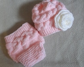 Set knit cable hat and diaper cover / Newborn Knit Diaper Cover / Baby Girl Diaper Cover /  Boy's Diaper Cover / Infant shorts / Baby Shorts