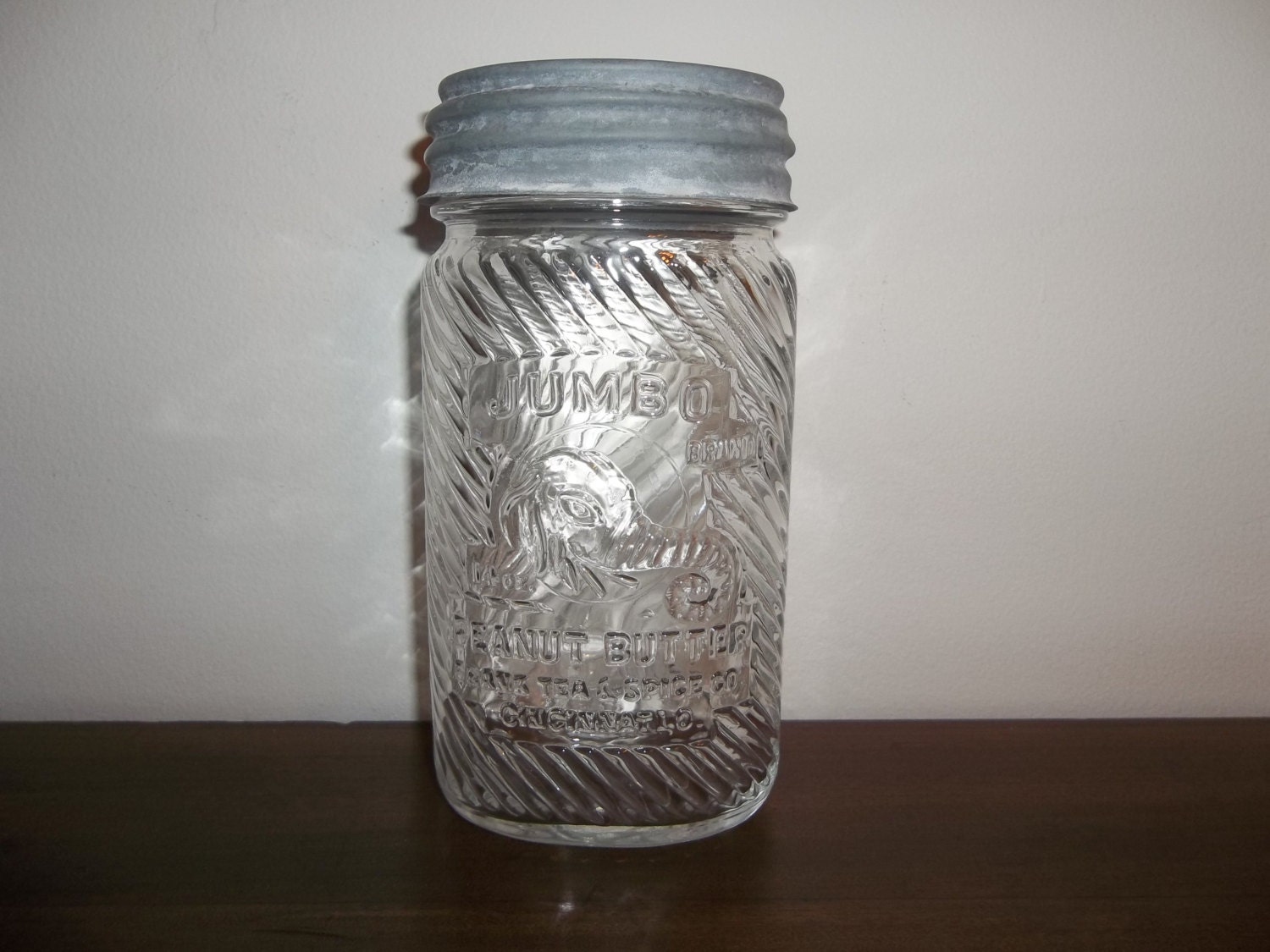 Unique Oval Bottom Jumbo Brand Peanut Butter Jar 14 ounce