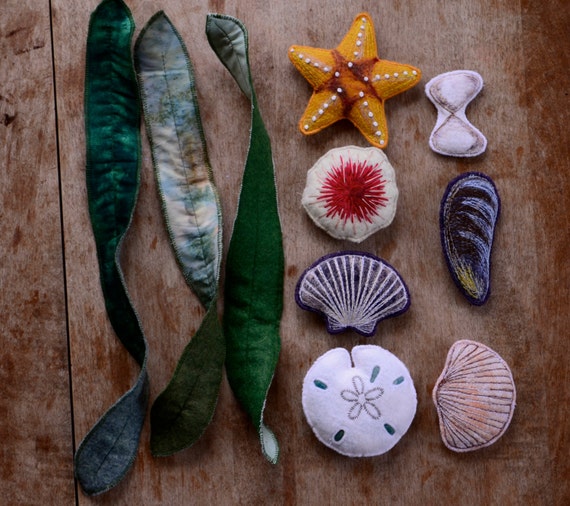 Summer Ocean Toys. Felt Seashell Nature Montessori Toys from Aly Parrott on Etsy. Made to order.