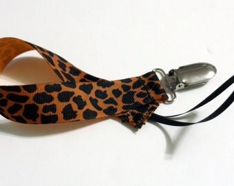 Dark Cheetah Ribbon Pacifier Clip Pacifier Holder