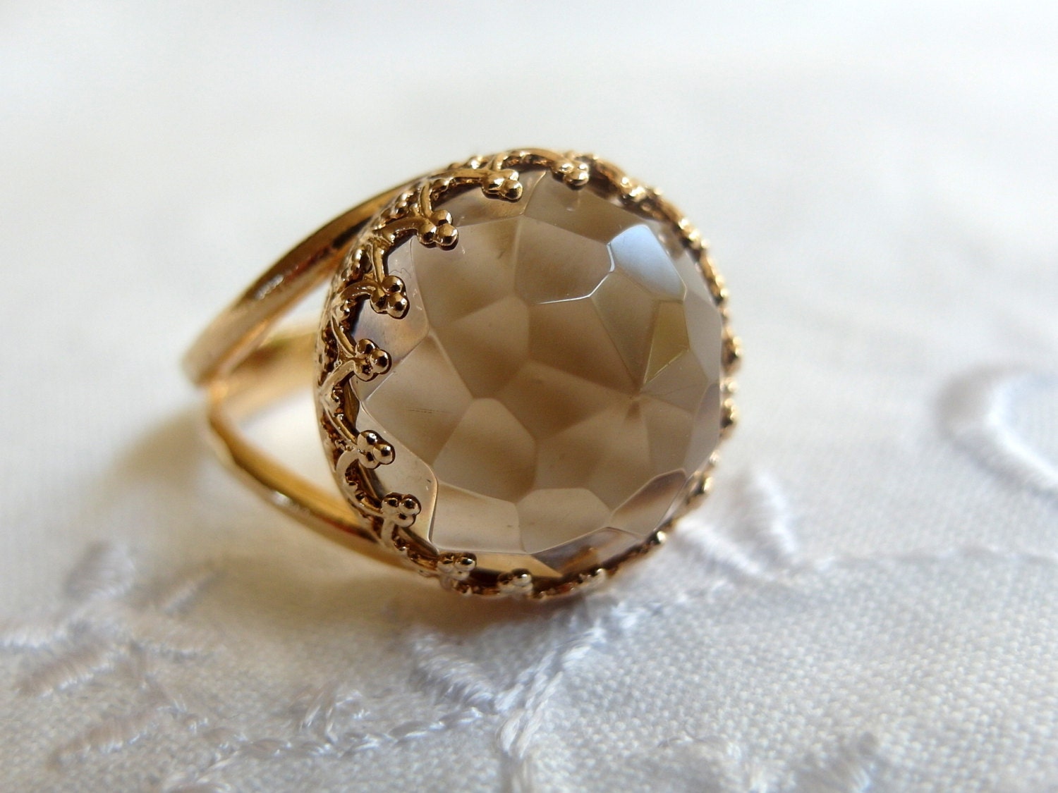 Smokey Quartz ring Gold ring Vintage ring cocktail ring