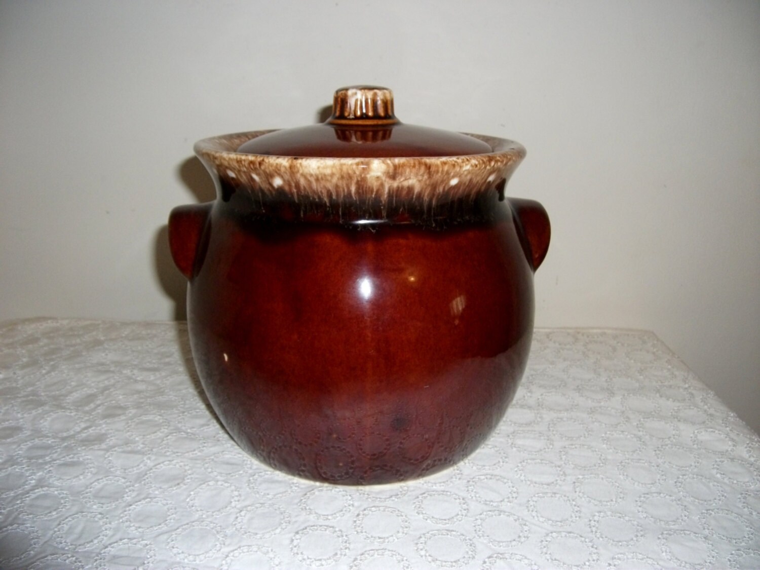 Vintage Hull Pottery Brown Drip Bean Crock or Cookie Jar Only