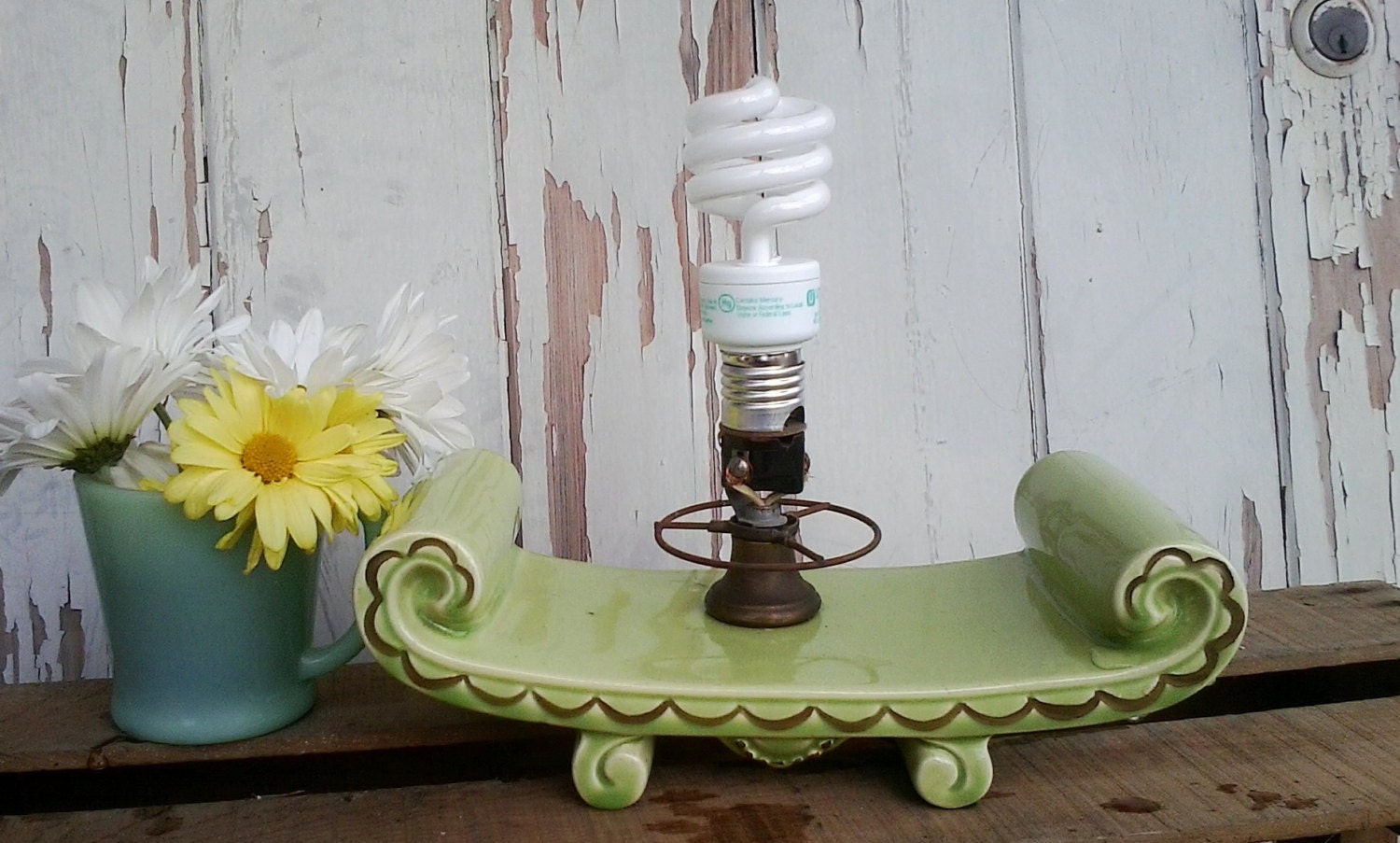 Vintage Green Aladdin Ceramic Desk Lamp Atomic Decorative