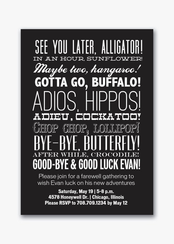 Farewell party typography invitation custom printable