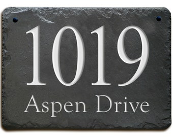 STONE ADDRESS Plaque Marker / Carved House Slate / Circa / Personalized sign #MA-3SB