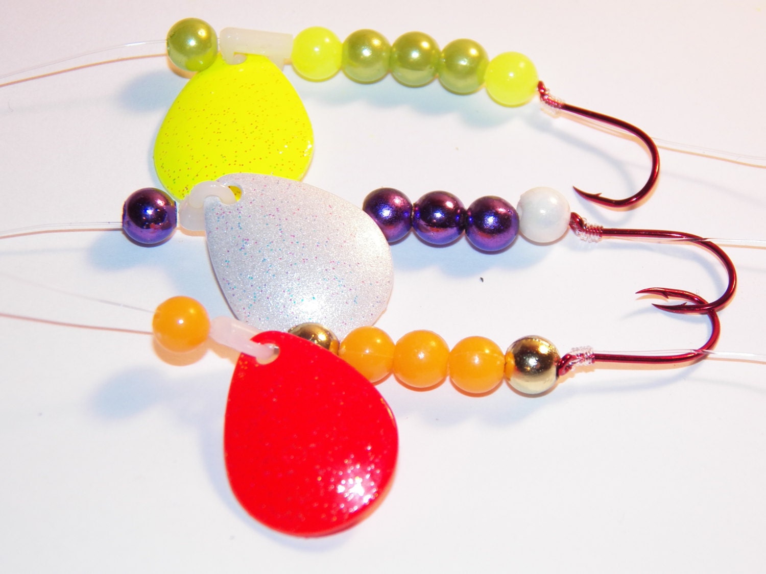 Double Hook Fishing Spinner Blade Lure Set of Three Walleye