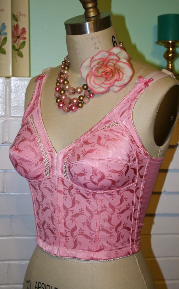 Vintage 50s/60s Long Line Bullet BraCorset BustierPinkSize
