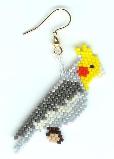 hama bird bead Beaded earrings Bird Cockatiel Hand