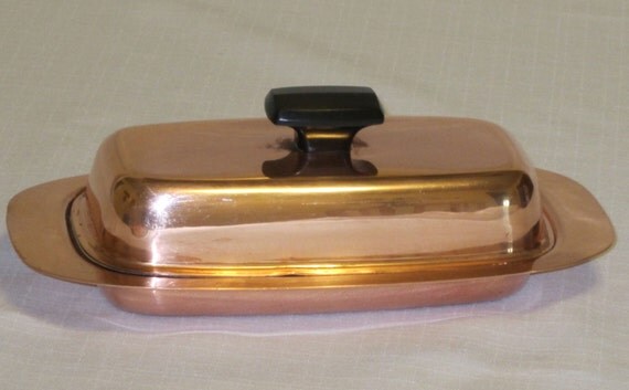 Copper Butter Dish With Metal Insert Tray Made in England