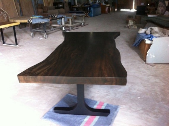 Reclaimed Dark Solid Wood Slab DINING TABLE