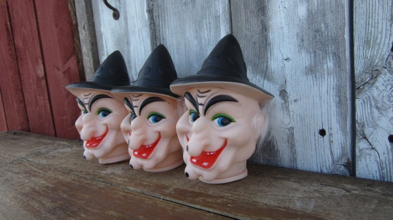 1 Vintage Halloween Witch Doll Head Rubber Plastic Witch Head Large