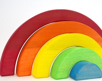 Wood Toy - Rainbow Stacker - Waldorf Toddler Toy - Wooden Stacking Toy - Rainbow Wooden Toy