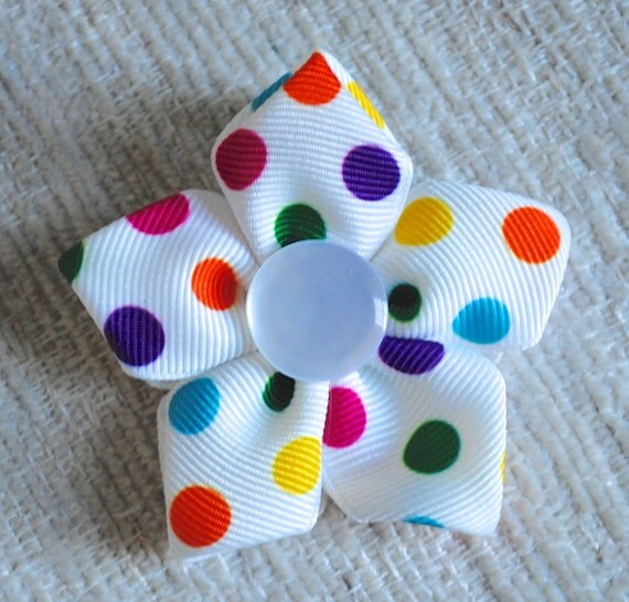Items similar to Polka Dot Flower Ribbon Hair Bow on Etsy