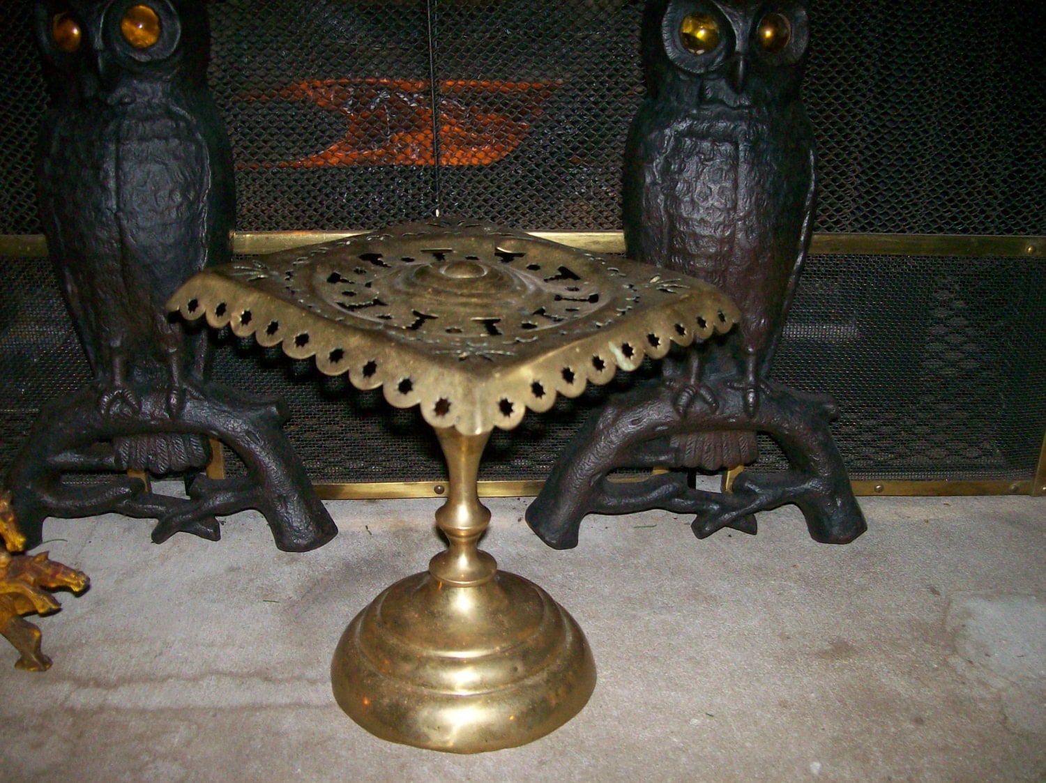 Antique Brass Fireplace Trivet...Folk by buckeyeantiques on Etsy