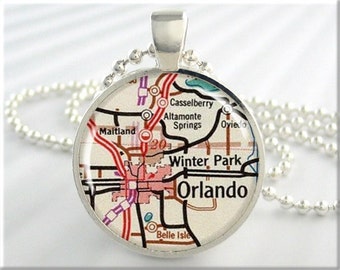 Orlando Map Necklace Resin Pendant Charm Orlando Florida Travel Map ...