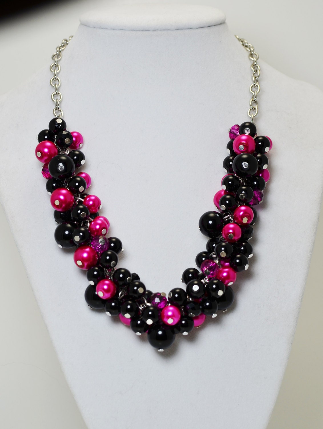 Black and Hot Pink Necklace Chunky Necklace Pink and Black