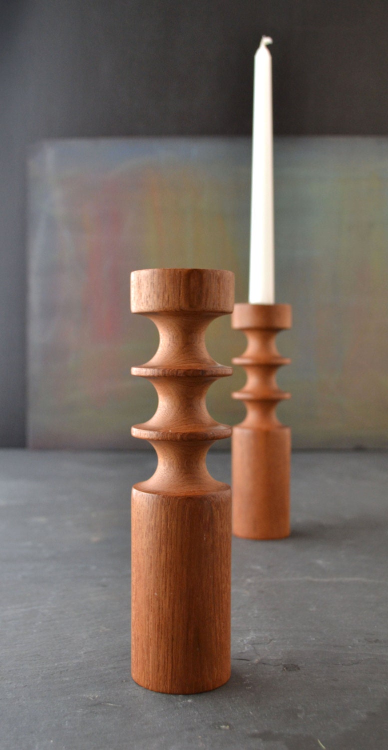 Danish Modern Candle Holders Turned Wood Teak by KOLORIZE on Etsy