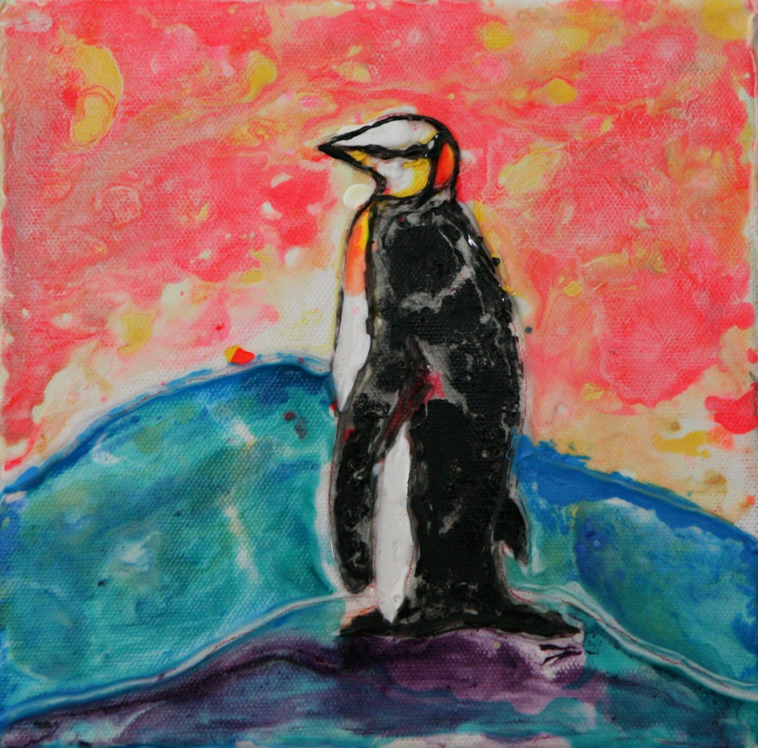 8x8 Acrylic Penguin Painting on Canvas