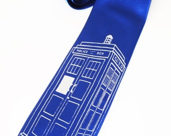 Tardis Police Box Tie screen printed Necktie Dr. Who inspired
