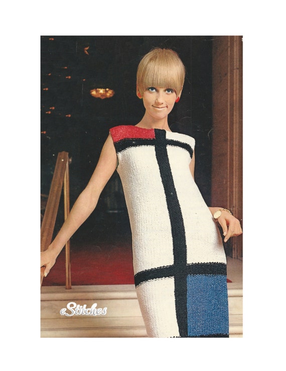 1960s Mod Dress Color Block Sleeveless Sheath Knit pattern PDF 6201