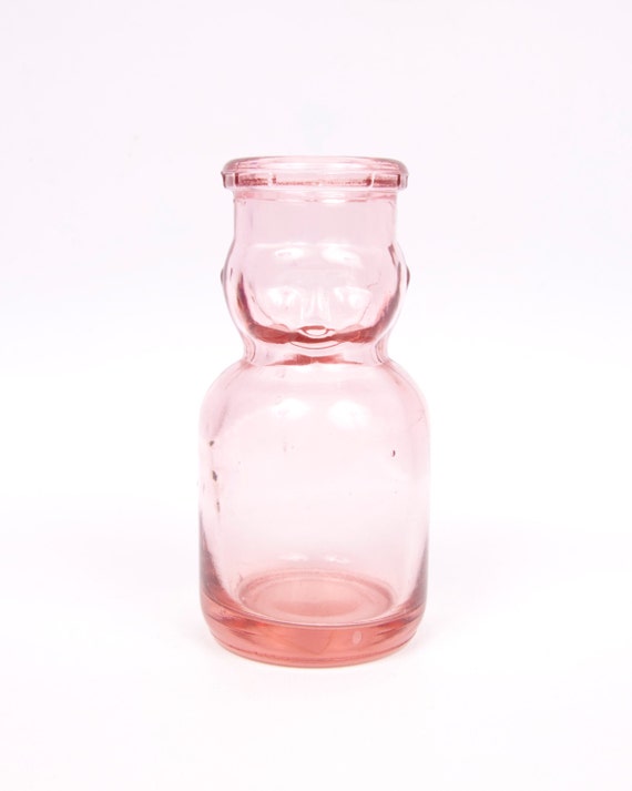 Vintage Pink Glass Baby Face Milk Bottle Rose Cream Half Pint