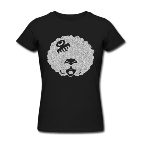 Afro T-shirt-Original AFRO PICK Glitter T-shirt specify gold