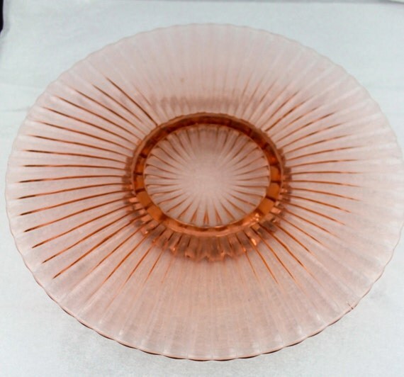 Vintage Pink Depression Era Round Glass Platter Bubble Glass