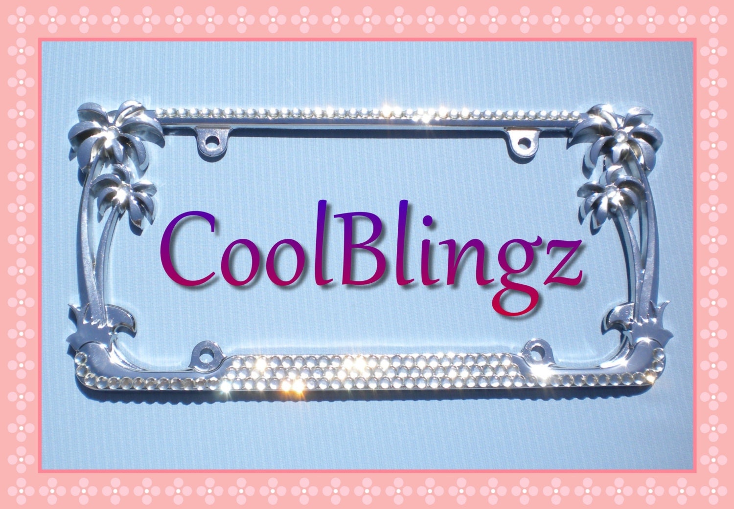 3 Row CRYSTAL Rhinestone PALM TREE License Plate Frame Diamond