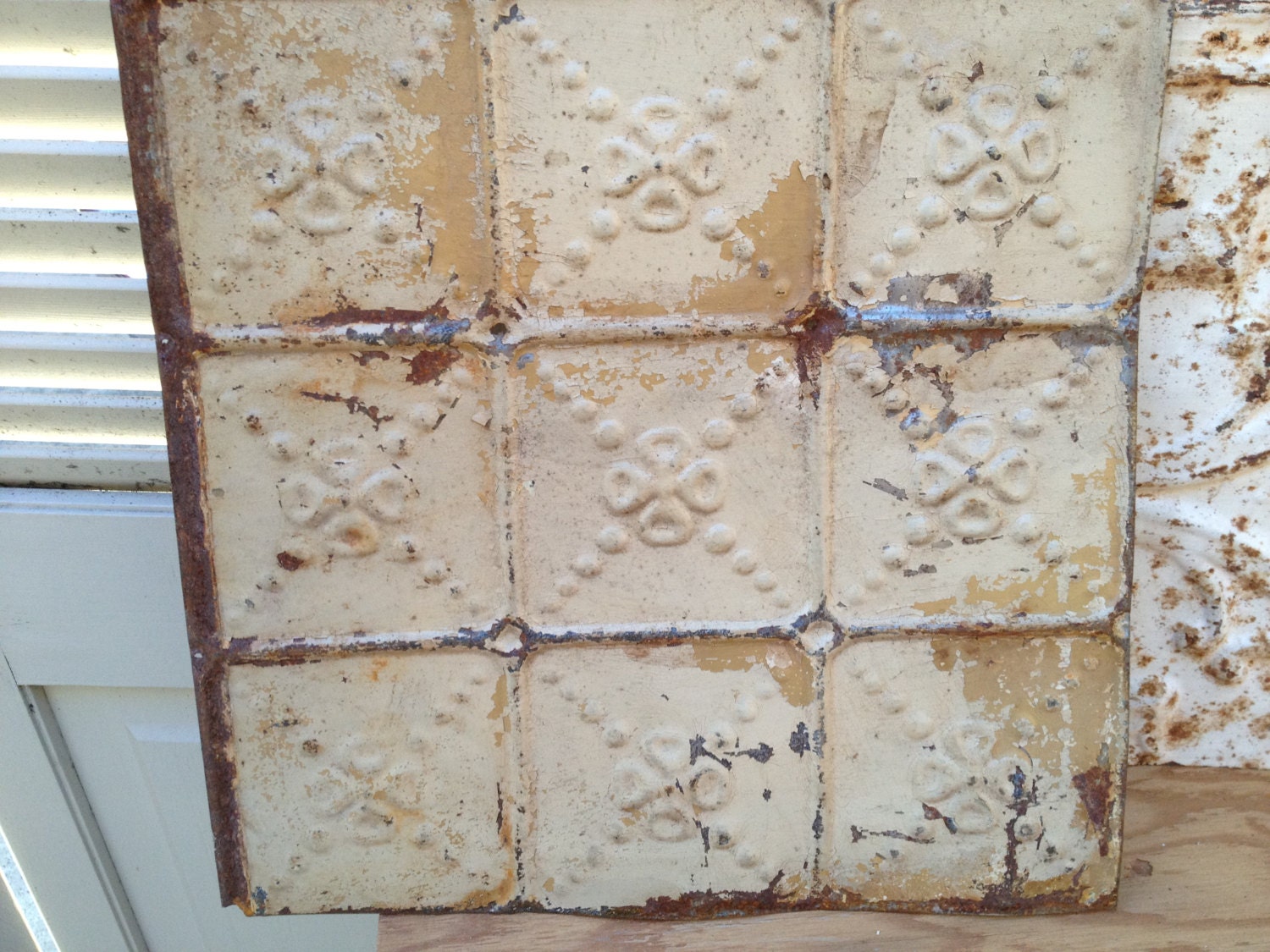 Set of Three Vintage Ceiling Tiles Salvaged Tin Crafting