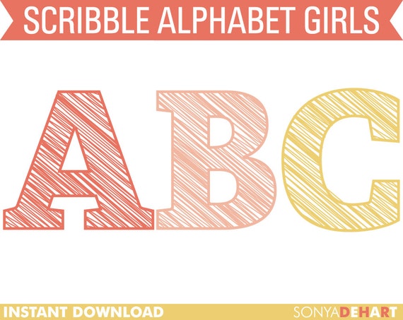 80% OFF Sale Clipart Digital Alphabet Scribble Letters for Girls Girly Clip Art Il_570xn