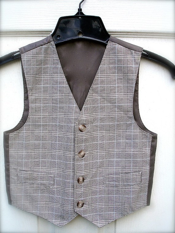 Vintage brown tan plaid vest for little boys little boys vest