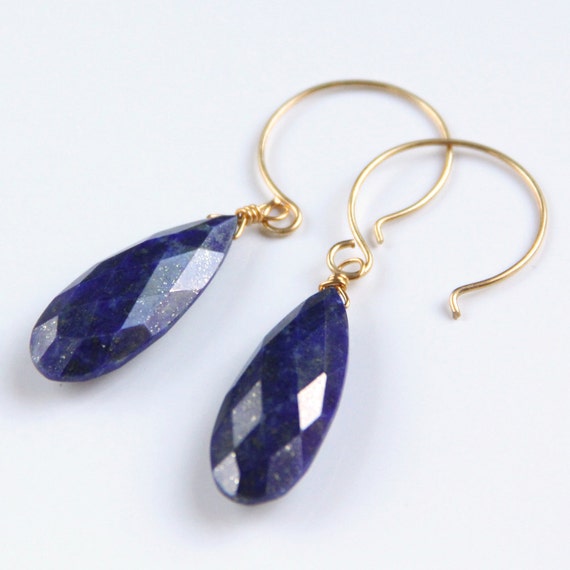 Faceted Lapis Lazuli Earrings Gold Vermeil Drop by rubyskydesign