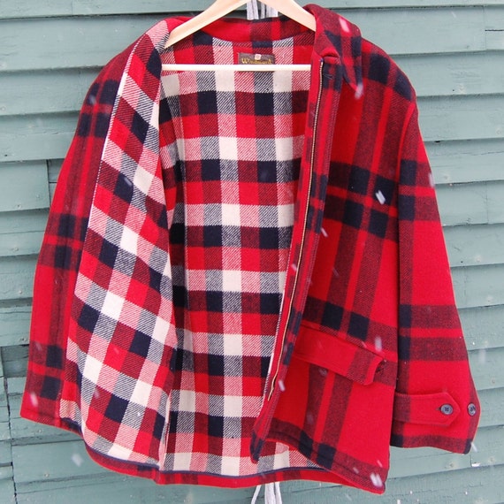 1940s Vintage Red & Black Plaid Wool Windward Hunting Jacket M/L | The ...