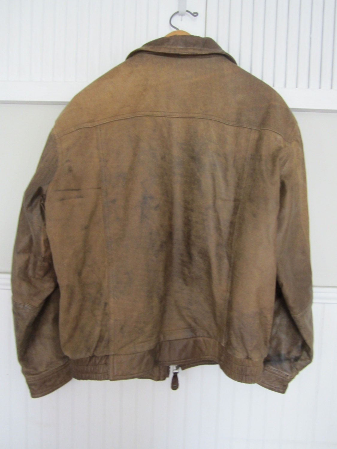Men's Leather Bomber Jacket Brown Peter England vintage