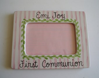 Personalized hand painted First Communion Baptism Christening Dedication Birth Frame