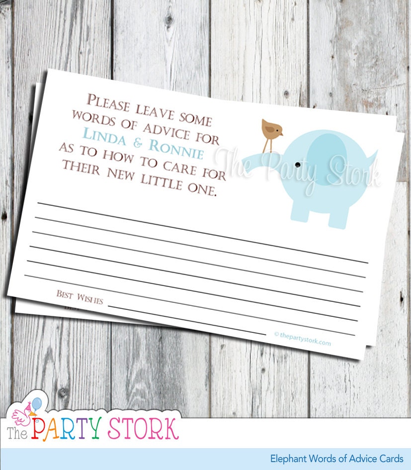 baby game advice shower card For Boy Wisdom by Elephant Words ThePartyStork Advice of Cards