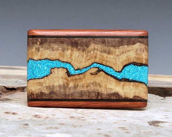 Exotic Wood & Turquoise Inlaid Belt Buckle Handmade