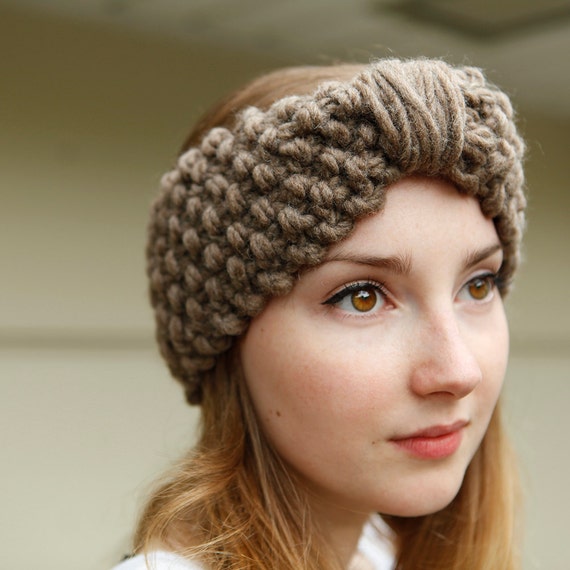Items similar to Wrap Bow Look Knitted Headband in Taupe on Etsy