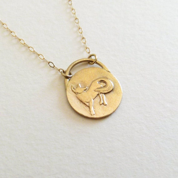 Gold Fox Necklace Fox Pendant Animal Charm 14k Solid by artemer