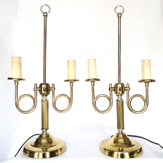 Vintage Brass Lamp Horn Inspired Double Bulb by BelatedDesigns