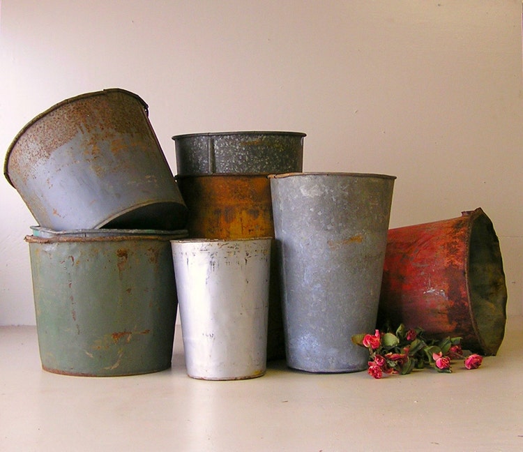 6 Tall Galvanized Buckets Sap Buckets pails by elementsbytimbers