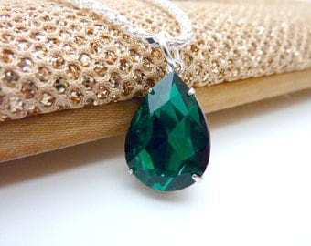 Emerald Necklace May Birthstone Emerald Green Pendant Bridesmaids Wedding Necklace