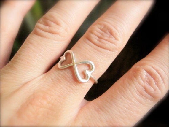 Double Heart Infinity Ring Sterling Silver