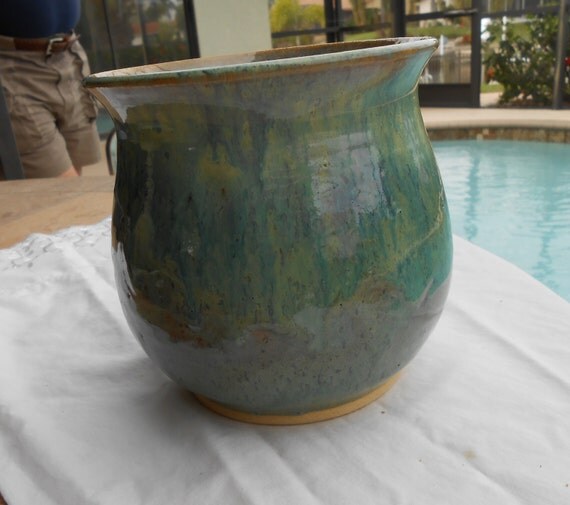 Pottery Vase Utensil Holder Large in Greens Blues and Purple