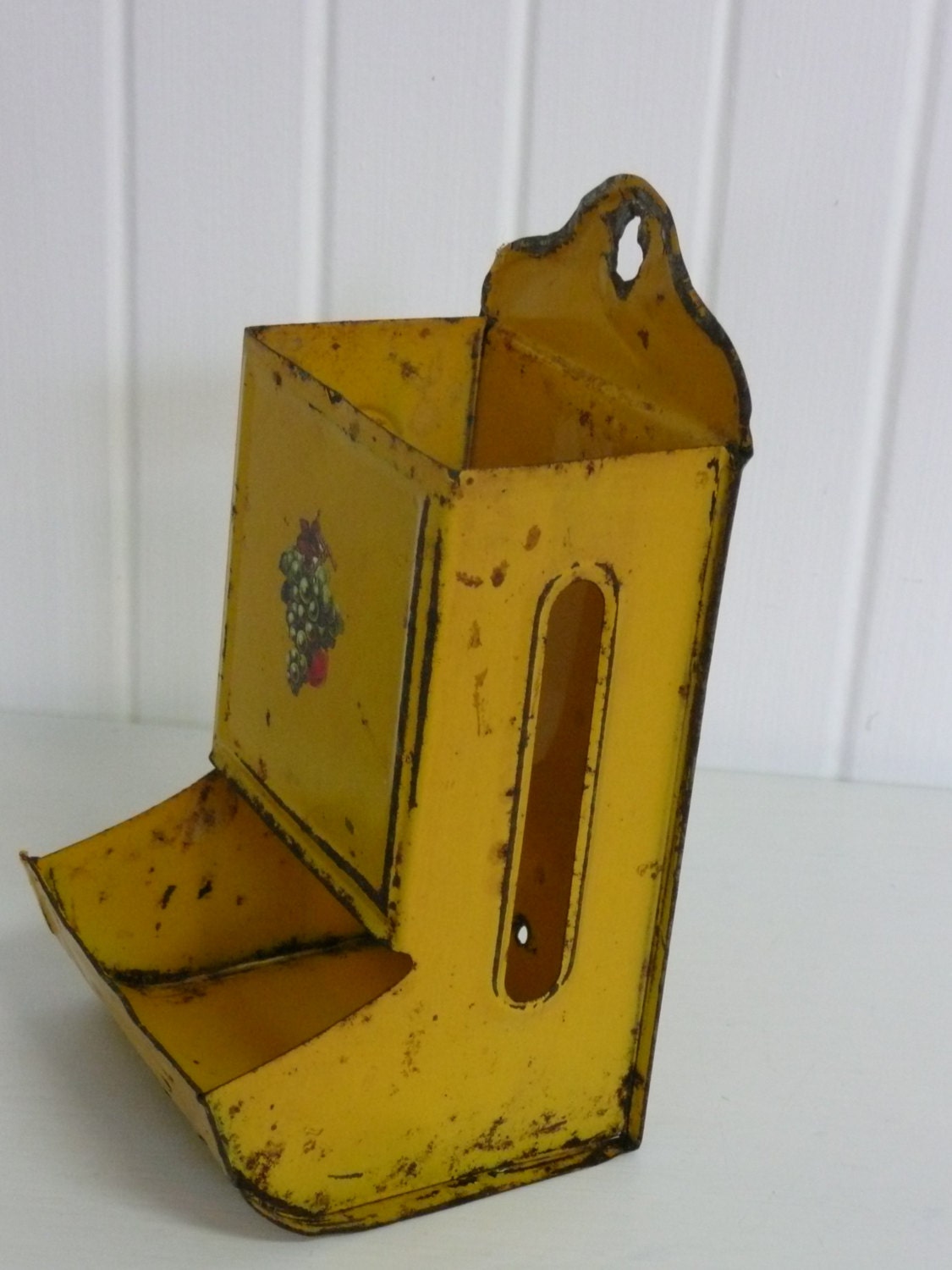 Vintage Tin Metal Match Box Holder Shabby Chic Lovely Bright