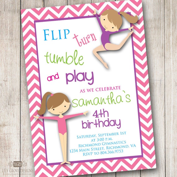 Items similar to Gymnastics 2 Birthday Invitations ...