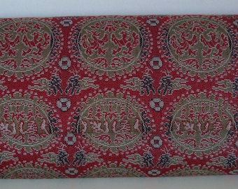 Clutch purse, red and green silk, 1960s vintage Japanese