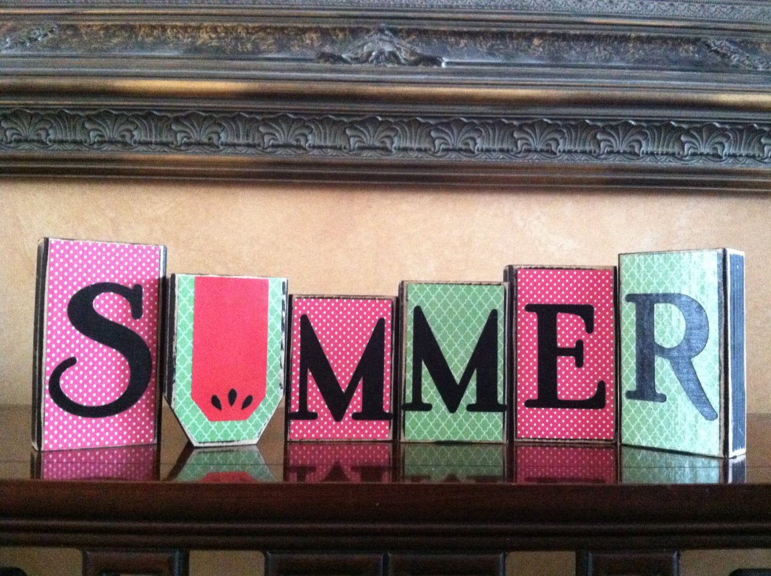 Wood Summer blocks - Seasonal block set - Summer home Decor with watermelon - Wood sign