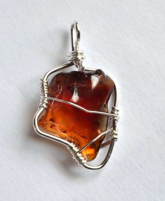 Irregular Carnelian tumbled stone wire wrapped pendant