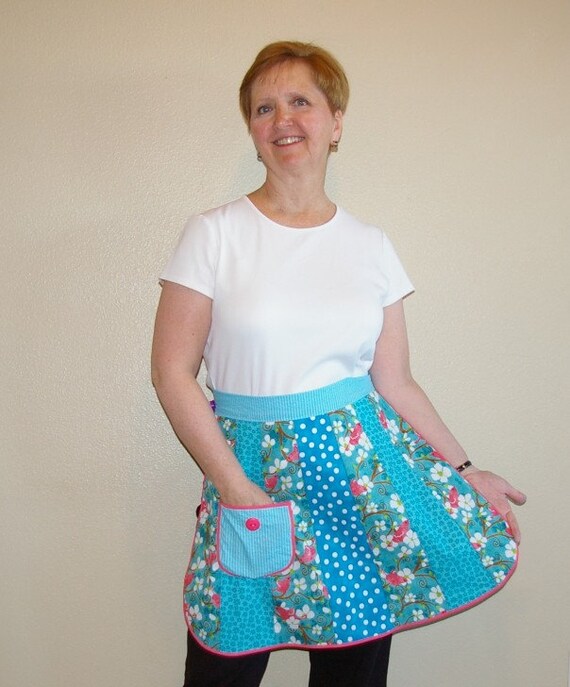 Teal and Coral Petal Style Retro Half Apron-One Size